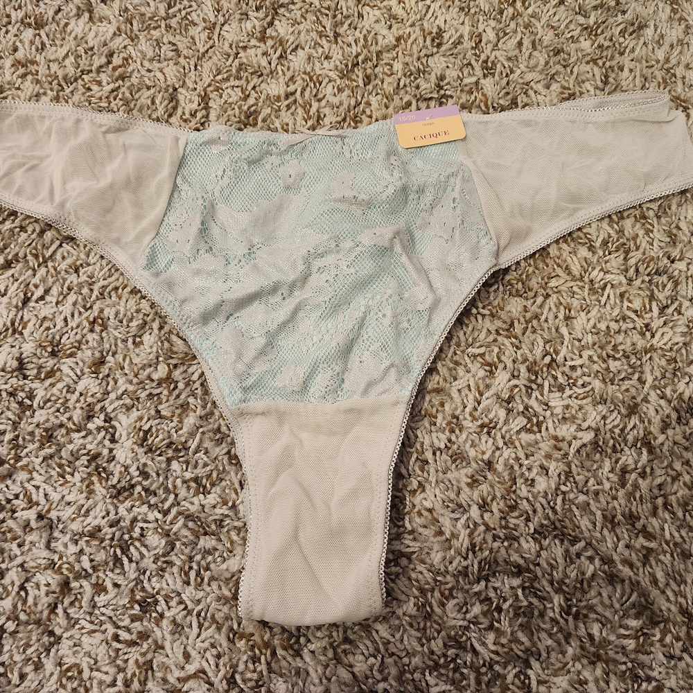 Cacique Beige and Light Aqua Lace Tanga